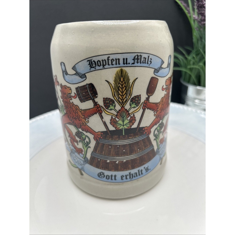 Vtg W German Beer Stein Tankard Mug 0.5L Gerz Hopfen U Malz Gott Erhalt's